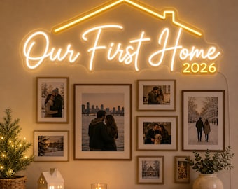 Our First Home Neon Sign, Custom Couple Name Light with 2026 Year, Housewarming Gift for First Apartment Gallery Wall Decor Sign Gift
