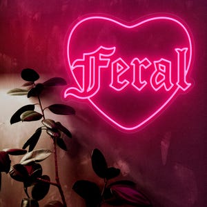 Gothic Feral Heart Neon Sign - Customizable LED Wall Decor with Remote, Perfect for Goth Girl Bedroom, Horror Den & Halloween Party Decor