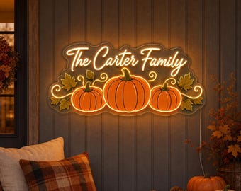 Custom Family Name Fall Neon Light for Thanksgiving Porch, Harvest Entryway Decor, Personalized Autumn Gift