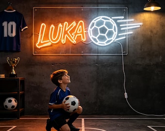 Custom Soccer Neon Sign, Personalized Football Name LED Light, Sports Room Decor, Birthday Party Gift for Boys Husband Son Boyfriend