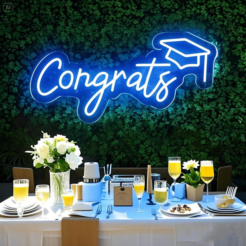 Lights Around Graduation Sign Congrats Neon Sign for Custom Graduation Party, College Congrats Grad ...