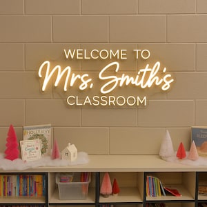 Custom Teacher Name Neon Sign,Personalized Teacher Name Sign, Welcome Classroom Decor,Teacher Welcome Sign, Gift for Teacher,Door LED Hanger