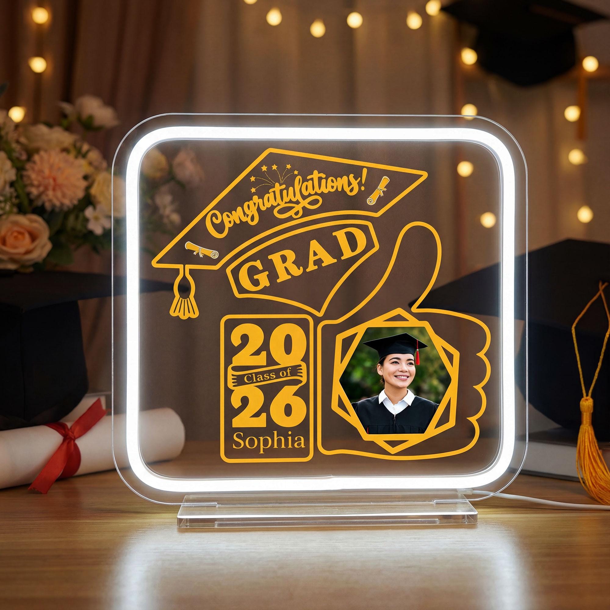 Custom Graduation Photo LED Plaque, Class of 2026 Grad Night Light ...