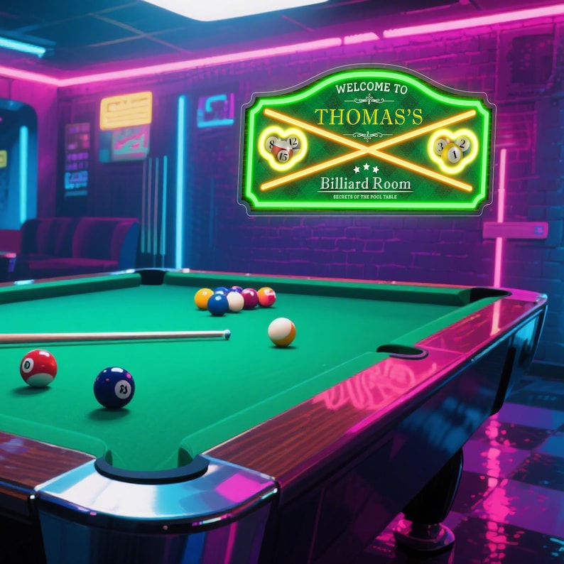 Custom Pool Hall Neon Sign, Personalized Billiards LED Wall Art, Man ...