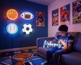 Custom Sports Name Neon Sign, Personalized LED Neon Light for Room Decor, Birthday Party Gift for Boys Husband Son Boyfriend