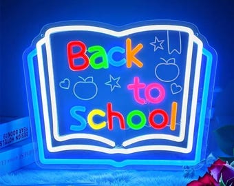 Personalized Back to School Neon Sign - Dimmable LED Teacher Gift with Apple Design, Classroom Decor, Home Wall Hanging for Kids & Readers