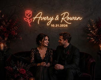Custom Floral Sweetheart Neon Sign, Gothic Wedding Name Light with Red Rose Art for Reception Backdrop and Anniversary Decor