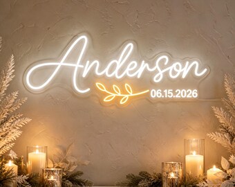Custom Surname Neon Sign for Wedding Sweetheart Table, Last Name Light for Engagement Backdrop and Newlywed Home Decor
