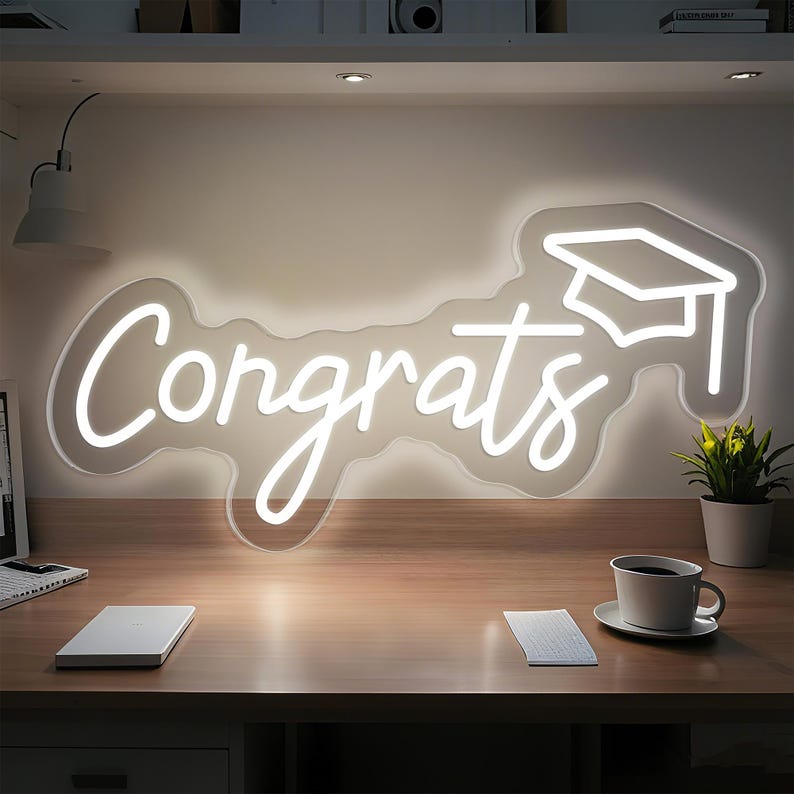 Lights Around Graduation Sign Congrats Neon Sign for Custom Graduation Party, College Congrats Grad ...