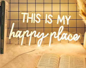 This Is My Happy Place Neon Sign Light Office Living Room Interior Design, Neon sign wall art Neon sign wall decor