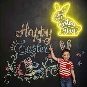 Letrero de neón de conejito de Pascua, neón de conejo de Pascua personalizado, decoración de Pascua, regalo personalizado, regalos de Pascua, luces de neón LED regulables para habitación