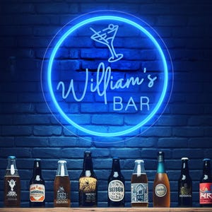 Custom Bar Neon Sign, Open Bar Neon Sign, USB Light Up Sign, Home Bar Decor, Bar Signs, Man Cave Decor, Gift for Dad, Father’s Day Gift