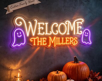 Custom Neon Name Sign for Halloween Decor, Welcome Neon Light, Personalized Family Name Led Neon Sign, Entryway Decor,  Party Backdrop
