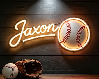 Custom Baseball Neon Sign, Personalized Name LED Neon Light, Sports Room Decor, Birthday Party Gift for Boys Husband Son Boyfriend
