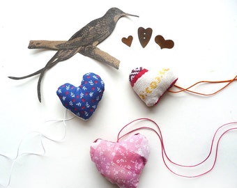 Christmas Ornaments Handmade Hearts Folk Primitive Art Retro (3)