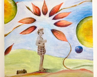 Surreal Landscape Spring is Happiness women art, painting, folk art, naive art, primitive art