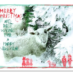 Holiday Card Set 6 Cards Pastoral Lamb Tasting the Christmas Tree