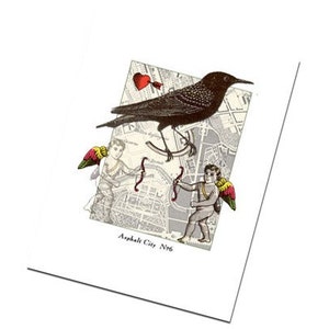 Carte de note d'oiseau : Art Collage Greeting Urban No. 6