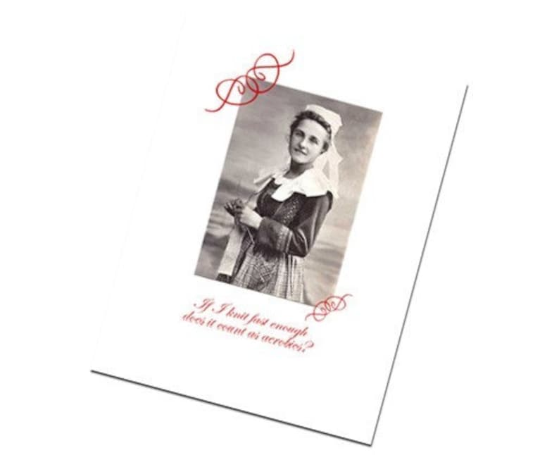 Gift for Knitter Note Card Funny Retro Vintage Whimsical Design image 1