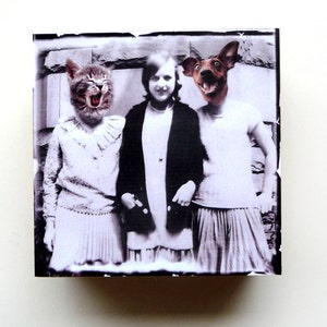 Altered Art Collage Surreal Home Decor Girlfriends Cats Dogs image 1