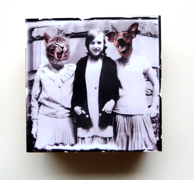 Altered Art Collage Surreal Home Decor Girlfriends Cats Dogs image 1