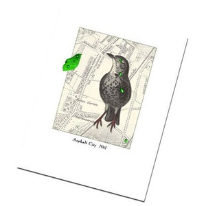 Greeting Card Handmade Bird Art Collage Retro Urban No.1
