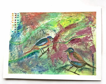 Lost Birds Moment of Zen Series Acrylic Painting Original Art Work on Paper