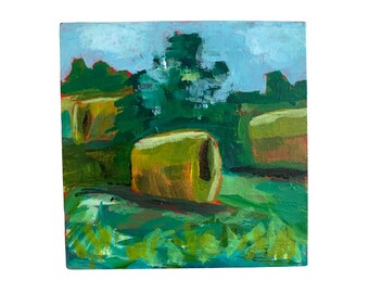 Landscape Painting, Original Art, Hay Bales