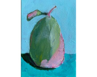 Pear Painting, Original Art, Pear Art, Fruit, 5 x 7, Acrylic Painting on Canvas