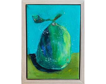 Pear Painting, Original Art, Pear Art, Fruit, 5 x 7, Acrylic Painting on Canvas