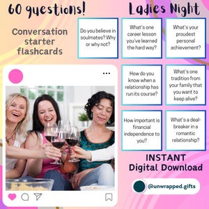 Mädchen Chat | Tiefe Fragen für Gesprächsstarter | Ladies Night | Eisbrecher | Freundegeschenk | Galentinstag | 60 Girl Chat Karten