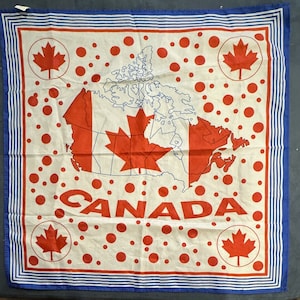 Bufanda vintage canadiense de poliéster con mapa de Canadá y hoja de arce