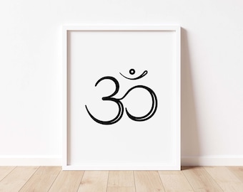 Modern Om Symbol Yoga Art Print, Minimalist Meditation Wall Decor, Yoga Gift