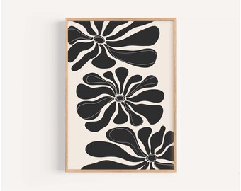 Dark Retro Flower Art Print, Moody Floral Wall Decor, Vintage Style Living Room Decor