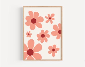 Pink Daisy Art Print, Graphic Floral Wall Art, Kids Room or Living Room Decor