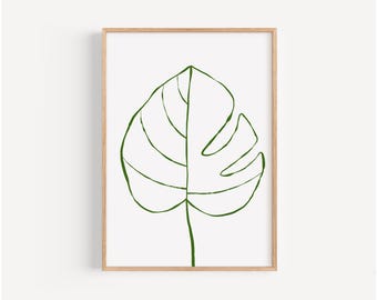 Monstera Leaf Art Print, Tropical Botanical Wall Decor, Boho Plant Print