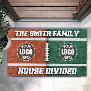 Personalized House Divided Doormats | Football Team Door Mat | Sports Team Mat | Custom American Football Team Doormat Housewarming Gift