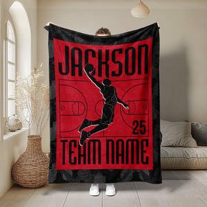 Personalized Basketball Blanket, Custom Name Number Soft Cozy Sherpa Fleece Throw Blanket, Sport Gift for Dad, Son, Boy, Kid, Team