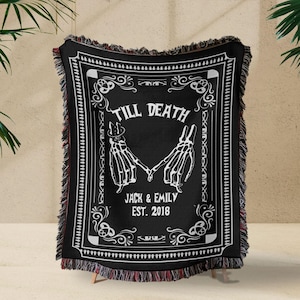 Personalized Skeleton Couple Woven Blanket, Custom Gothic Wedding Blanket, Till Death Blanket, Anniversary Gift for Couple, Lovers