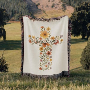Personalized Jesus Blanket, Baptism Christening Blanket Gift, Christening Gift, Custom Name Christian Woven Blanket, Godchild Gift
