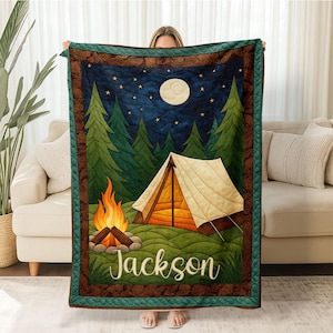 Personalized Camping Caravan Blanket, Forest Adventure Blanket, Campfire Blanket, Outdoor Decor, Camping Bedding, Summer Blanket, Camp Life