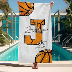 Personalized Basketball Player Beach Towel, Basketball Player Gift, Basketball Pool Towel, Basketball Team Gift, Towel For Basketball Player