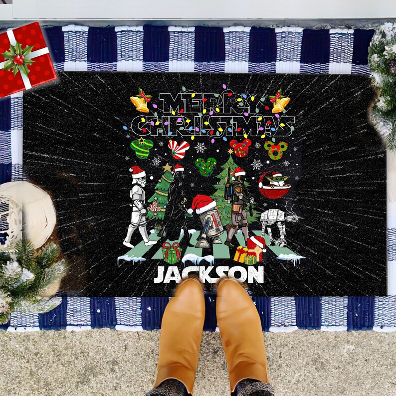 Personalized Star Wars Christmas Doormat, Custom Disney