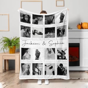 Manta con collage de fotos, manta con fotos de pareja, mantas de vellón personalizadas, manta personalizada con imágenes, regalo para esposa/esposo, aniversario