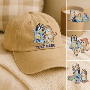 Personalized Bluey Embroidered Hat, Custom Bluey Family Embroidered Hat, Bluey Dog Hat, Disney Bluey, Gift for Kids, Family