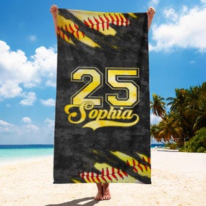 Personalized Softball Player Beach Towel, Softball Coach Gifts, Softball Pool Towel, Softball Team Gift, Custom Towel for Girl, Team