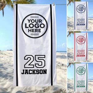Personalized Team Logo Beach Towel, Sport Team Beach Towel, Custom Name Number Beach Towel, Summer Gift for Team, Player, Kids, School Club