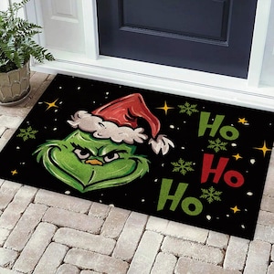 Grinch Ho Ho Ho Christmas Welcome Doormat, Grinch Door Mat, Christmas Grinch Face Welcome Mat, Grinch Xmas Home Decoration, Christmas Gift