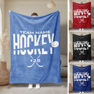 Personalized Hockey Blanket, Custom Name Number Soft Cozy Sherpa Fleece Throw Blankets, Sport Gift for Dad, Husband, Son, Kid, Team