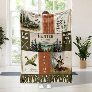 Hunting Baby Blanket, Custom Hunting Baby Gift, Custom Name Kids Blanket, Duck Hunting Baby, Deer Hunter Baby, Outdoors Nursery Theme